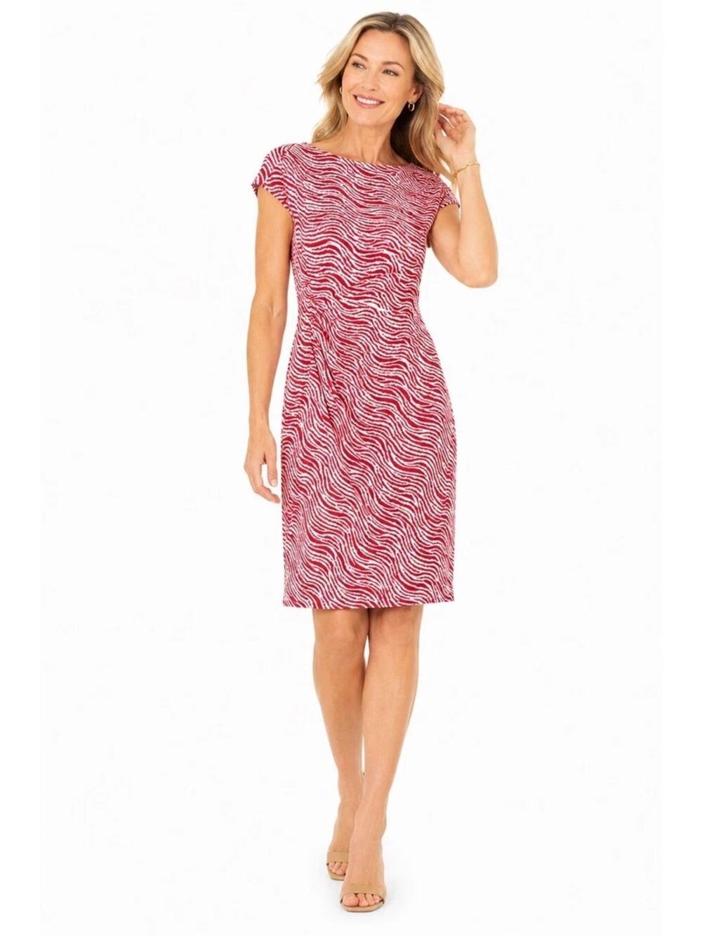 J McLaughlin Kasia Cap Sleeve Drop Shoulder Side Ruch Dress Catalina Cloth Small